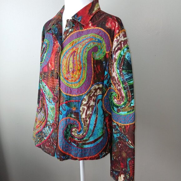 RONNIE SALLOWAY VINTAGE Y2K PATCHWORK 3D TEXTURED JACKET, BOHO,  LARGE - Picture 5 of 11